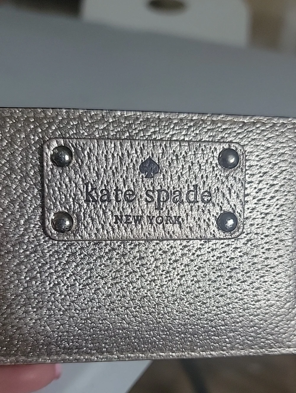 kate spade Metallic Gold Pebbled Leather Card Holder with Logo Plaque
